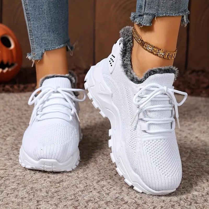 Damen Übergröße Winter Warm Fleece Sneaker - Vollflächiges Profil, Rutschfeste Sohle, Geeignet für kaltes Wetter, Damen Wintersportschuhe, 39 weiß von Joom DACH