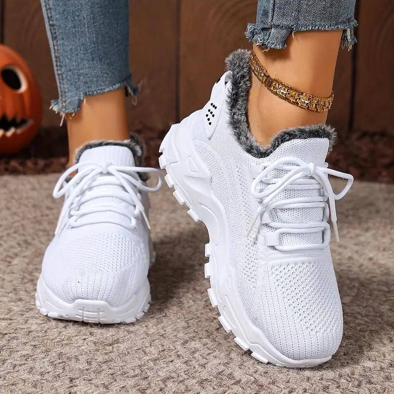 Damen Übergröße Winter Warm Fleece Sneaker - Vollflächiges Profil, Rutschfeste Sohle, Geeignet für kaltes Wetter, Damen Wintersportschuhe, 39 weiß von Joom DACH