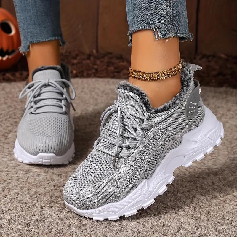 Damen Übergröße Winter Warm Fleece Sneaker - Vollflächiges Profil, Rutschfeste Sohle, Geeignet für kaltes Wetter, Damen Wintersportschuhe, 41 grau von Joom DACH