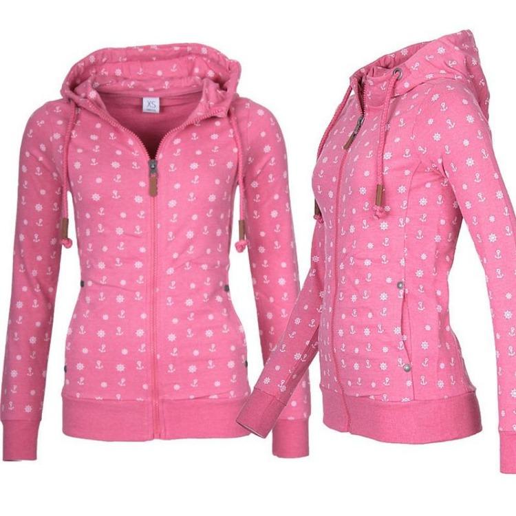 Damen Übergroßer Kapuzen-Fleece-Hoodie Lässiger Pullover mit Reißverschluss und Seeanker-Print Jumper Tops Sweatshirt XL von Joom DACH