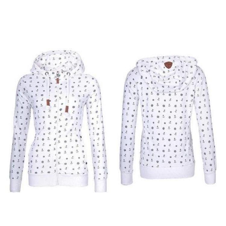 Damen Übergroßer Kapuzen-Fleece-Hoodie Lässiger Pullover mit Reißverschluss und Seeanker-Print Jumper Tops Sweatshirt XL von Joom DACH
