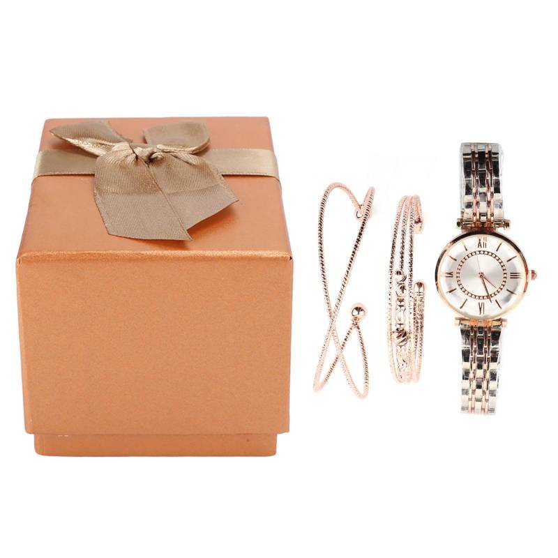 Damen Uhren Set Modeschmuck Geschenkset Armbanduhr Armband für Party Geburtstag Silber Rosa Weiß von Joom DACH