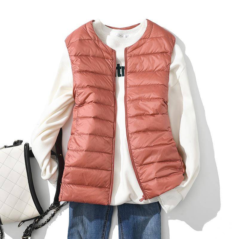 Damen Ultraleichte Daunenweste Leichte Weste Weiblicher Winddichter Warmer Weißer Entendaunen Ärmelloser Daunenjackenmantel 6XL von Joom DACH