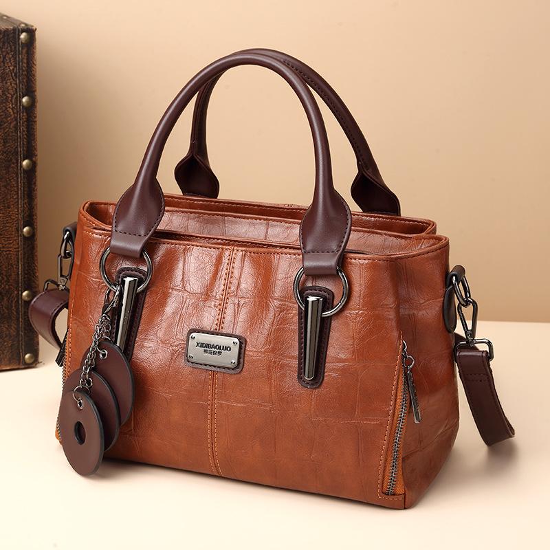 Damen-Umhängetasche, Retro, tragbar, große Kapazität, Tasche mit mehreren Fächern, Messenger-Handtasche in Europa und Amerika 12cm*20cm*28cm braun von Joom DACH
