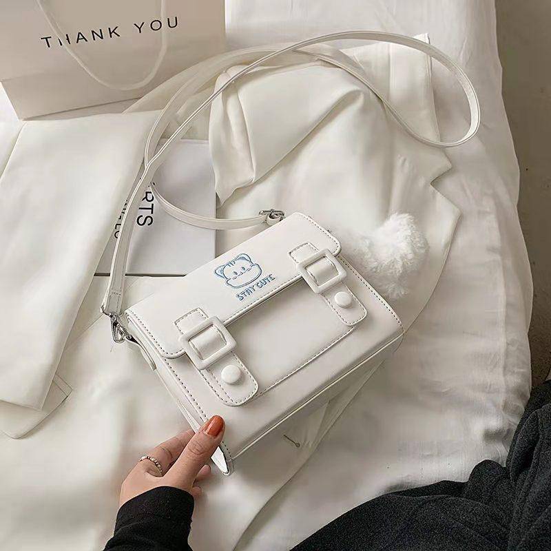Damen-Umhängetasche, neue Umhängetasche, Kätzchen, niedliche kleine quadratische Tasche, Schulter-Crossbody-Tasche, beliebte Hit-Farben-Tasche, koreanische Version für Reisen, Einkaufen weiß von Joom DACH