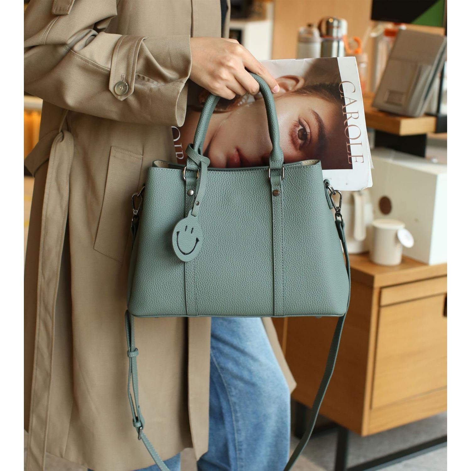 Damen Umhängetasche aus Rindsleder, Messenger mit großem Fassungsvermögen, Damen, stilvolle und schlichte Einkaufstasche, mehrere Fächer grün von Joom DACH