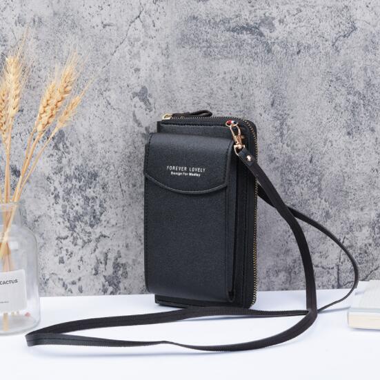 Damen-Umhängetasche mit langer Hand und großem Handy-Reißverschluss und einer Schulter schwarz von Joom DACH