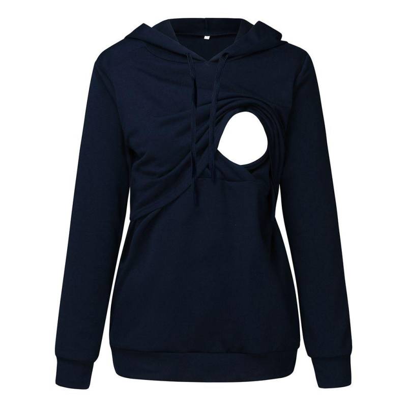 Damen Umstands-Kapuzenpullover, Still-Sweatshirt, Langarm, Stilltop, Schwangerschafts-Top, Känguru-Tasche XXL navy blau von Joom DACH