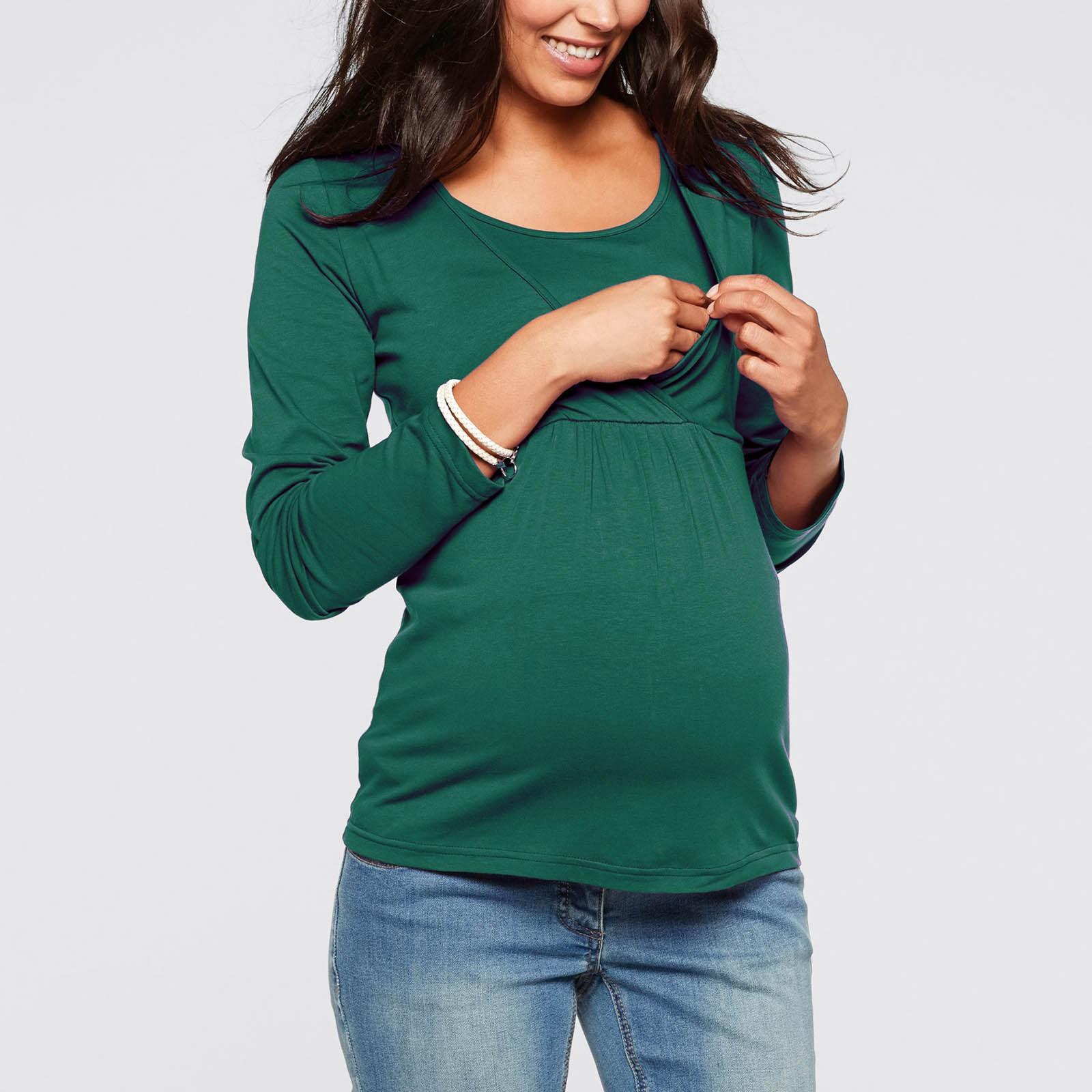 Damen Umstandsmode Rundhalsausschnitt Einfarbig Stilltop M grün von Joom DACH