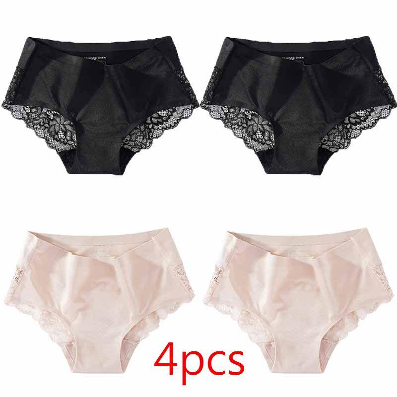 Damen-Unterwäsche aus spurloser Eisseide, luxuriöser Dreiecks-Slip mit Perlenspitze und Nähten 2XL von Joom DACH