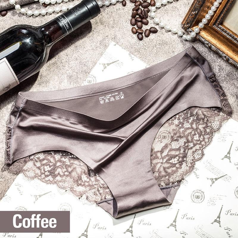 Damen-Unterwäsche aus spurloser Eisseide, luxuriöser Dreiecks-Slip mit Perlenspitze und Nähten L kaffeebraun von Joom DACH
