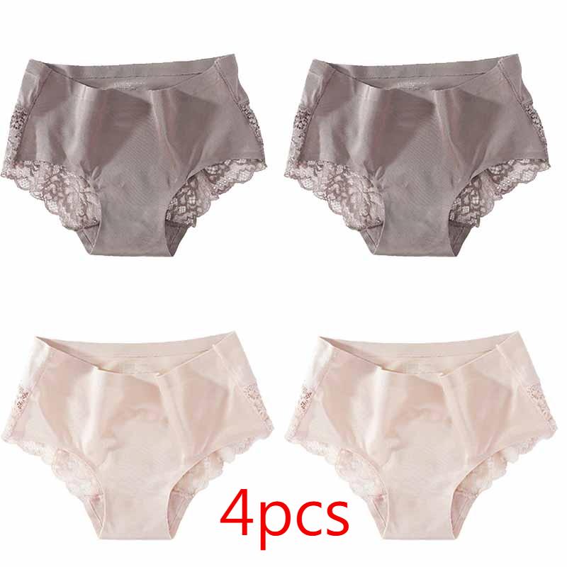 Damen-Unterwäsche aus spurloser Eisseide, luxuriöser Dreiecks-Slip mit Perlenspitze und Nähten XL graue/rosa von Joom DACH
