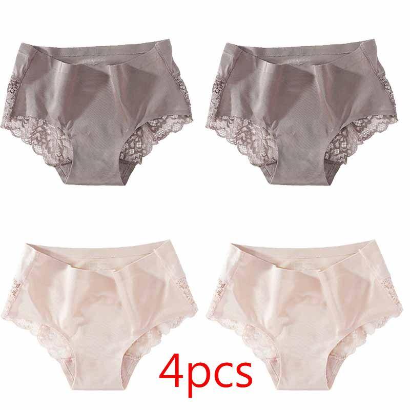 Damen-Unterwäsche aus spurloser Eisseide, luxuriöser Dreiecks-Slip mit Perlenspitze und Nähten XL graue/rosa von Joom DACH