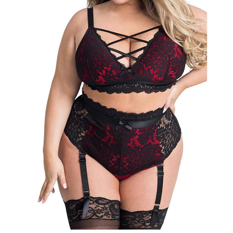 Damen-Unterwäsche mit Riemen, Spitze, Häkelausschnitt, Teddy-Dessous und Stickerei XL rot von Joom DACH