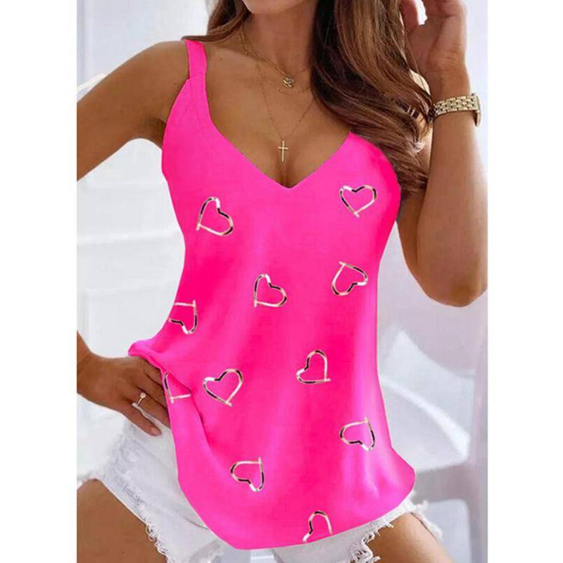 Damen V-Ausschnitt Herz Weste Tank Tops Damen Sommer ärmellose Cami T-Shirt Bluse L rose rot von Joom DACH