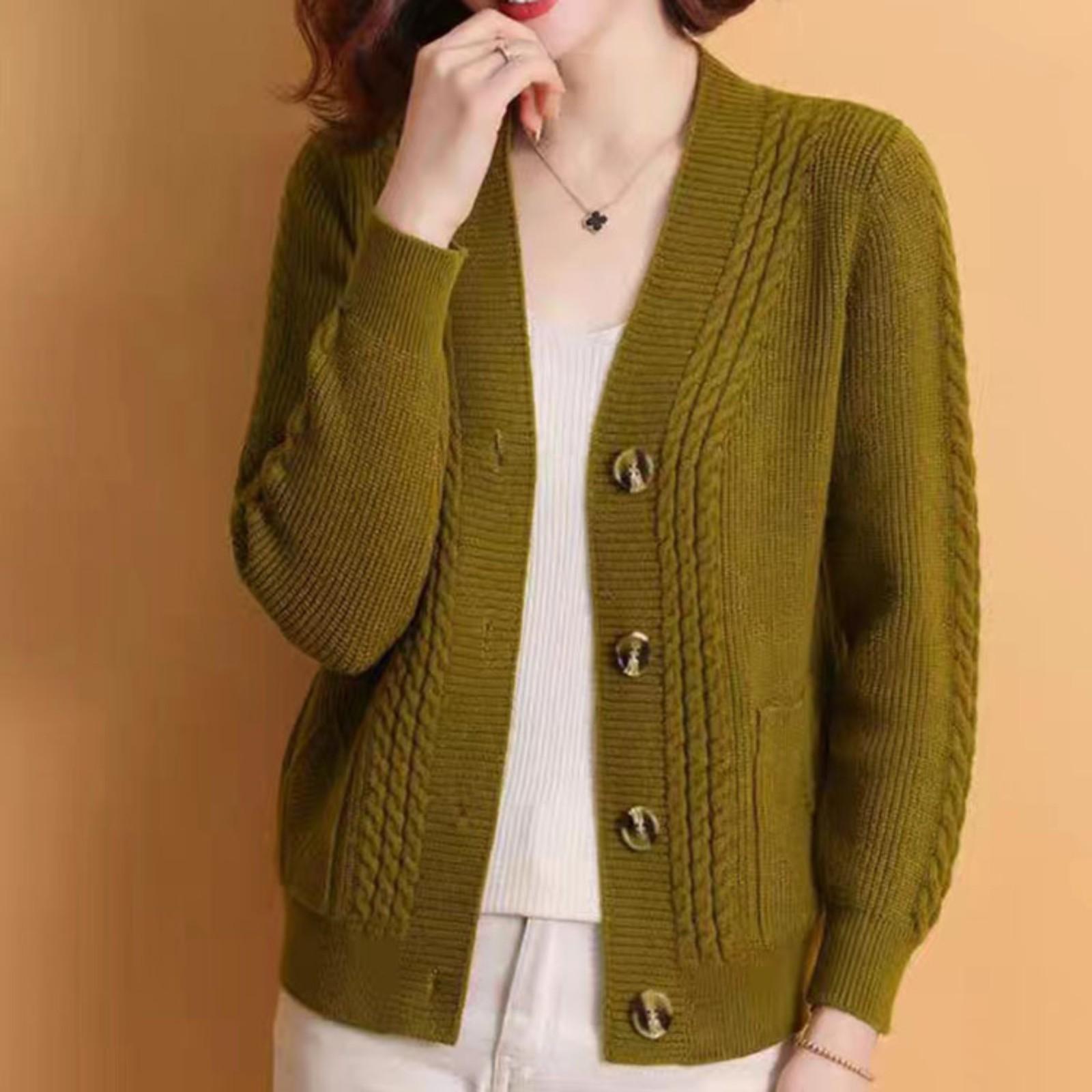 Damen V-Ausschnitt Strickjacke Einfach geknöpft Lässige Mode Pulloverjacke One Size von Joom DACH