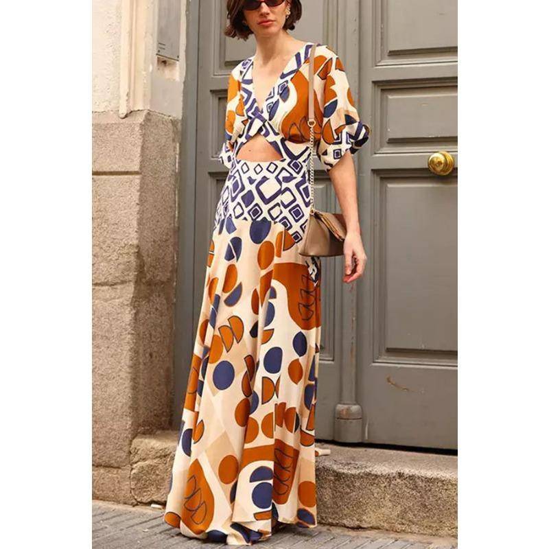 Damen V-Ausschnitt Taille Bedrucktes Kleid Fake Zweiteiler XL von Joom DACH