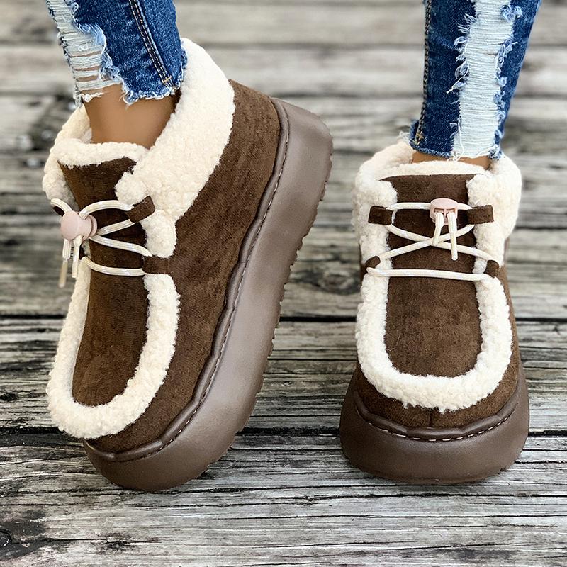 Damen Verdickte Plüsch Plateaustiefel Herbst Winter Warme Bequeme Schneestiefel Schnürschuhe Lässige Baumwollschuhe 38-39 kaffeebraun von Joom DACH