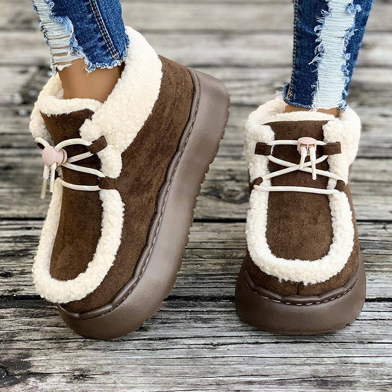 Damen Verdickte Plüsch Plateaustiefel Herbst Winter Warme Bequeme Schneestiefel Schnürschuhe Lässige Baumwollschuhe 38-39 kaffeebraun von Joom DACH