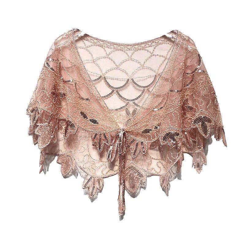 Damen Vintage 1920er Schal Perlen Pailletten Bolero Flapper Abend Cape One Size rosa von Joom DACH