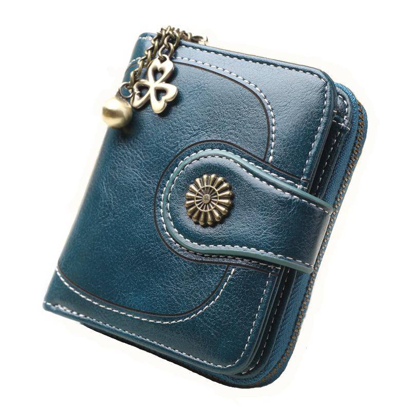 Damen Vintage Geldbörsen Gefettetes Leder Blume Damen Reißverschluss Münzgeldbörse Weibliche Kleine Clutch Geldbeutel Kreditkartenhalter Geldbörse blau von Joom DACH