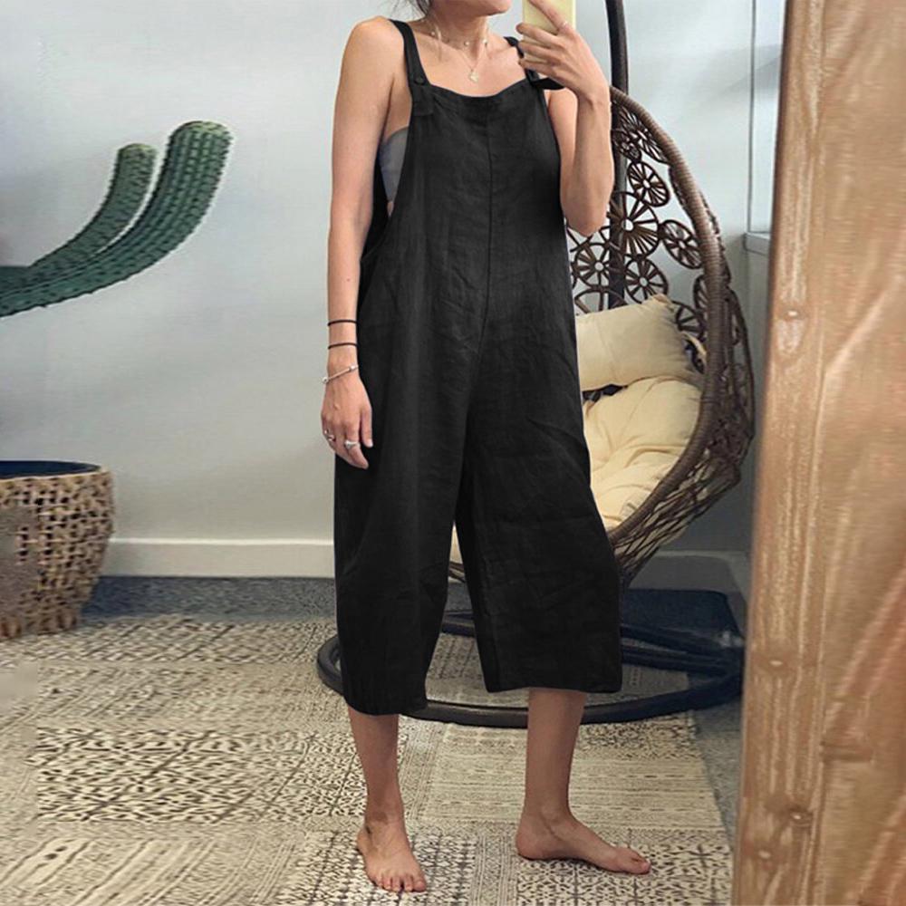 Damen Vintage-Jumpsuits, kurze Hosen, verstellbare Schultergurte, Taschen, weites Bein, lässig Large schwarz von Joom DACH