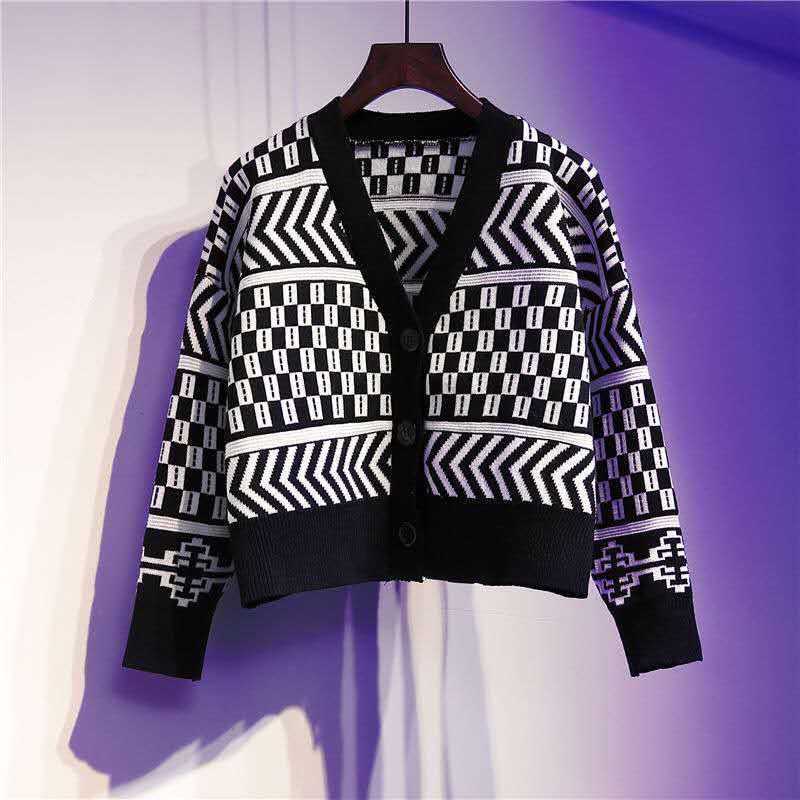 Damen Vintage Strickjacke Kleiner Duft Mantel V-Ausschnitt Kurzer Strickcardigan Pullover One Size schwarz von Joom DACH