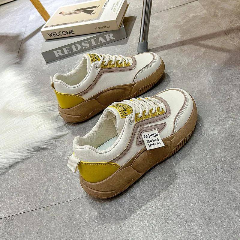 Damen Vulkanisierte Schuhe Herbst Winter Sport Halbschuhe Bequeme Walking Sneakers Damen Dickbesohlte Schnürschuhe Freizeitschuhe 40 von Joom DACH