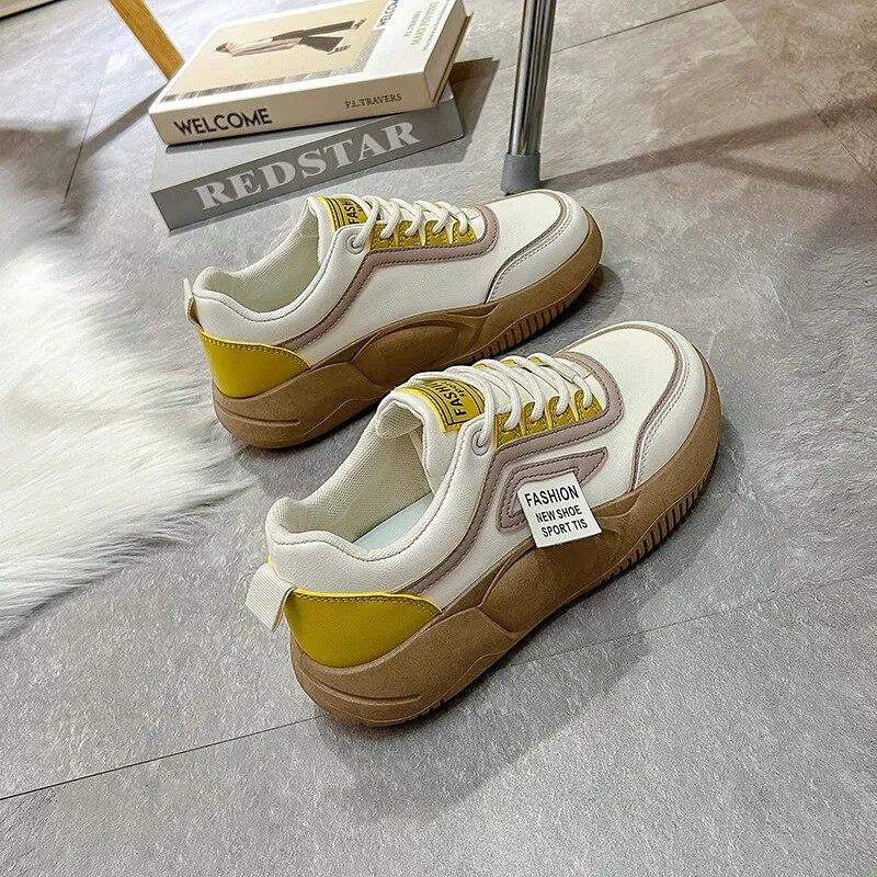 Damen Vulkanisierte Schuhe Herbst Winter Sport Halbschuhe Bequeme Walking Sneakers Damen Dickbesohlte Schnürschuhe Freizeitschuhe 40 von Joom DACH