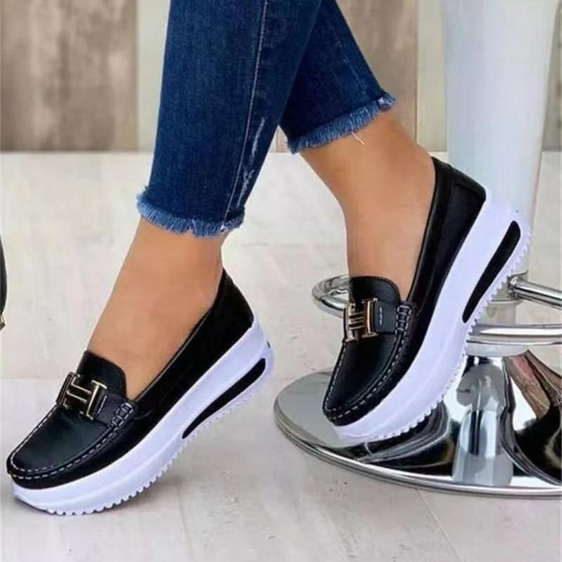 Damen Vulkanisierte Schuhe Runde Zehen Sneakers Outdoor Damen Freizeitschuhe Plateau Walking Damenschuhe Flache Slipper Neu 39 schwarz von Joom DACH