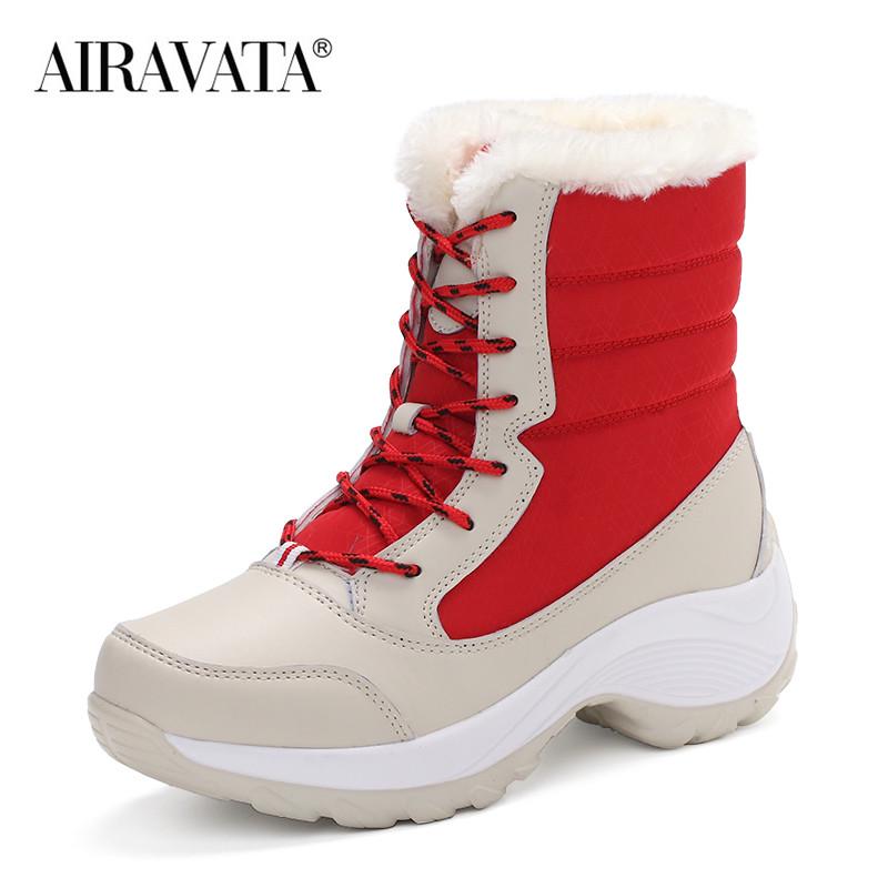 Damen-Wanderschuhe, wasserdicht, für den Winter, Plüsch, Schneestiefel, modisch, lässig, Sportschuhe 42 rot von Joom DACH