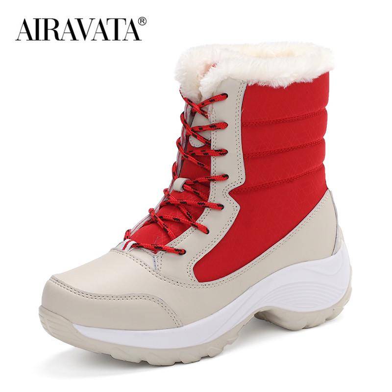 Damen-Wanderschuhe, wasserdicht, für den Winter, Plüsch, Schneestiefel, modisch, lässig, Sportschuhe 42 rot von Joom DACH