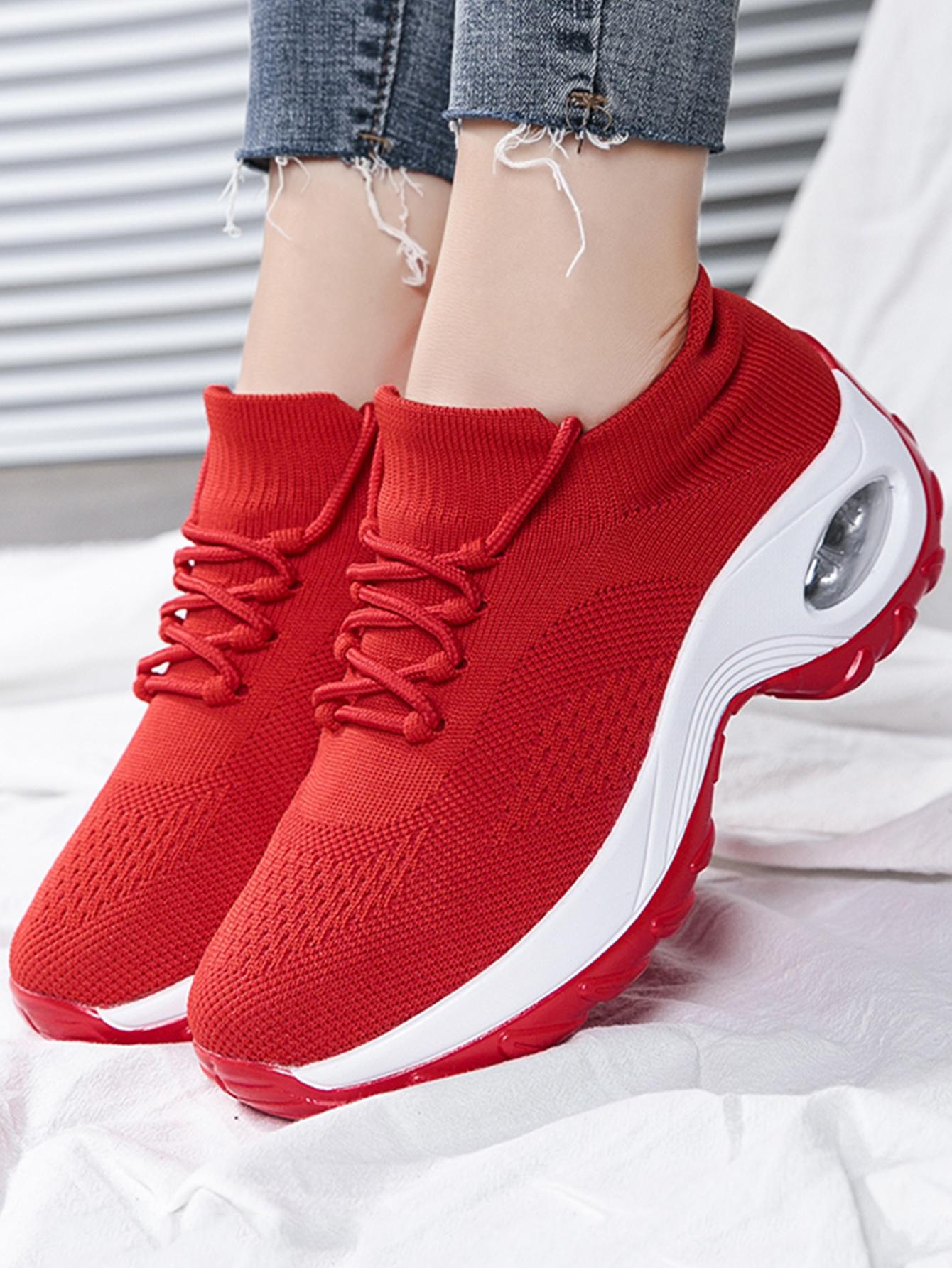 Damen Wanderschuhe Slipper Socken-Sneakers für Damen und Mädchen, Krankenschwester, Mesh, leichte Sportschuhe mit Luftpolster-Plattform, rote Halbschuhe 1862 43 von Joom DACH