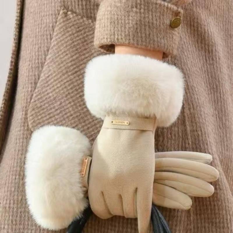 Damen Warme Handschuhe aus Samt, Winddicht und Kältefest, Touchscreen für Radfahren und Fahren, Dickes Samt für Reisen im Freien, Winterhandschuhe 1 pairs beige von Joom DACH