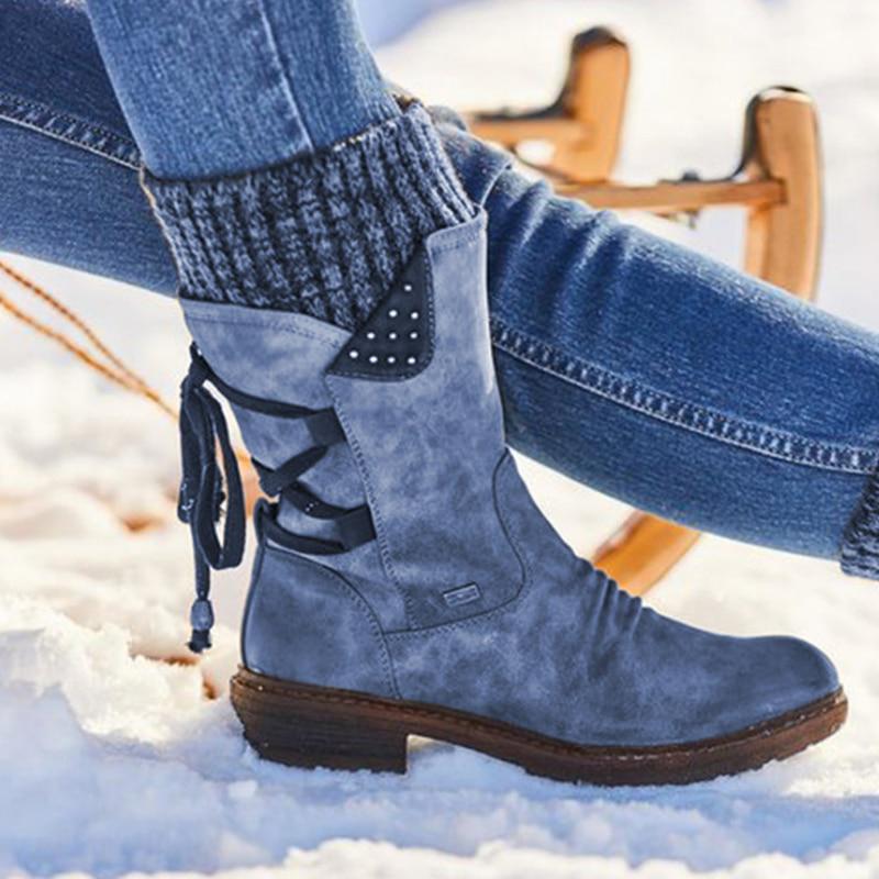 Damen Warme Schuhe Aus Echtem Leder Schnee Stiefel Frau Winter Stiefel Winter frauen Schuhe Mittlere Waden Damen Plattform Booties 41 blau von Joom DACH