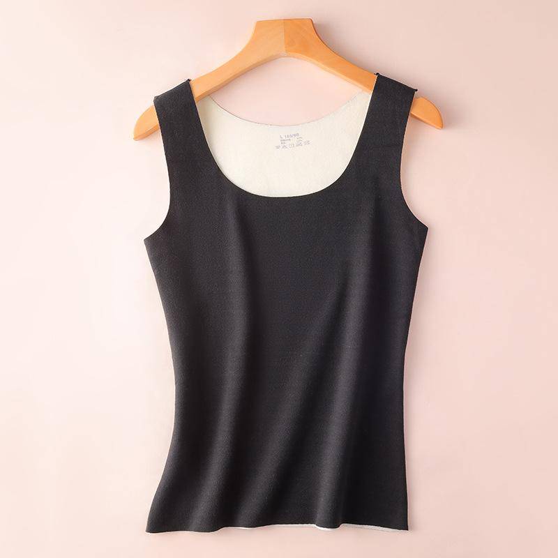 Damen Warmes Ärmelloses Warmes Top - Winterwärme, Hohe Elastizität - Linienkontur-Shirt, Rundhals-Fitness- und Lagen-Shirt - Weich und Bequem XL schwarz von Joom DACH