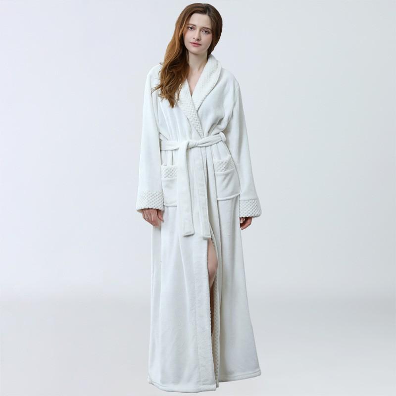 Damen Weicher Bademantel Herbst Winter Neu Eingetroffen Damen Pyjama Bequeme Nachtwäsche Damen Nachthemd Verdickt Verlängert Yukata Flanell M weiß von Joom DACH