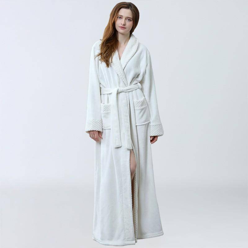 Damen Weicher Bademantel Herbst Winter Neu Eingetroffen Damen Pyjama Bequeme Nachtwäsche Damen Nachthemd Verdickt Verlängert Yukata Flanell M weiß von Joom DACH