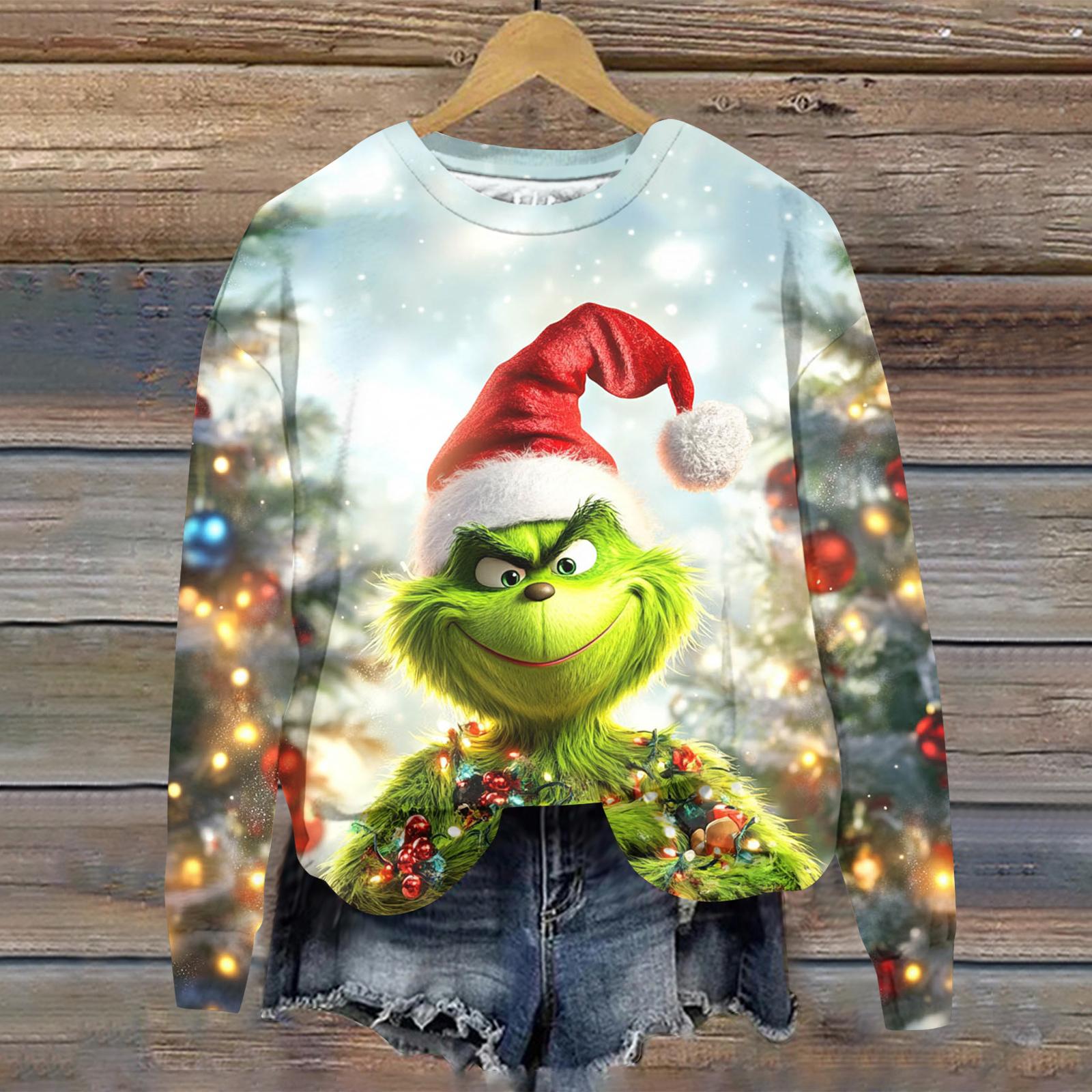 Damen Weihnachts-Greentown-Print Lässiges Langarm-Rundhals-Sport-Hoodie-Top XL himmelblaue von Joom DACH