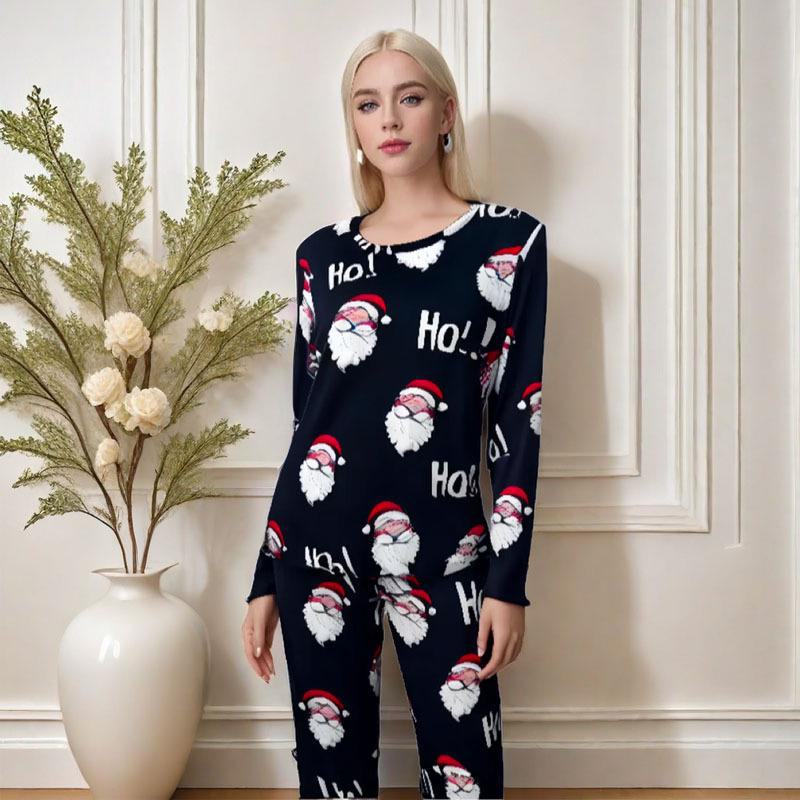 Damen Weihnachts-Pyjama-Set im europäischen und amerikanischen Stil – Langarm-Oberteil & bedruckte Hose XL weiß von Joom DACH