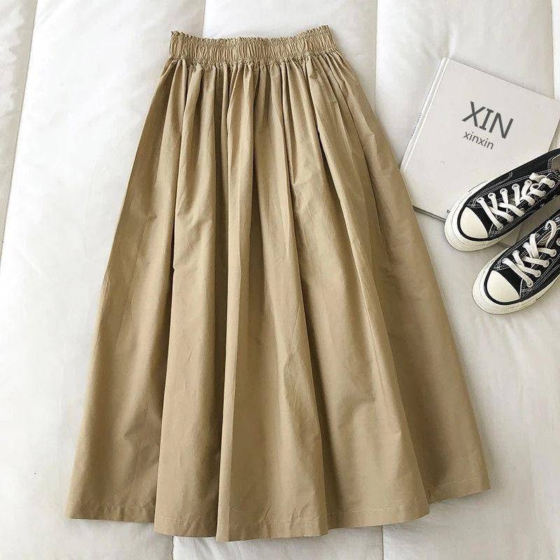 Damen Weiß Langer Rock Mode Taschen Plissiert Knielang Röcke Herbst 2025 Neu Lässig Elegant Hohe Taille A-Linie Damenröcke XXL khaki von Joom DACH