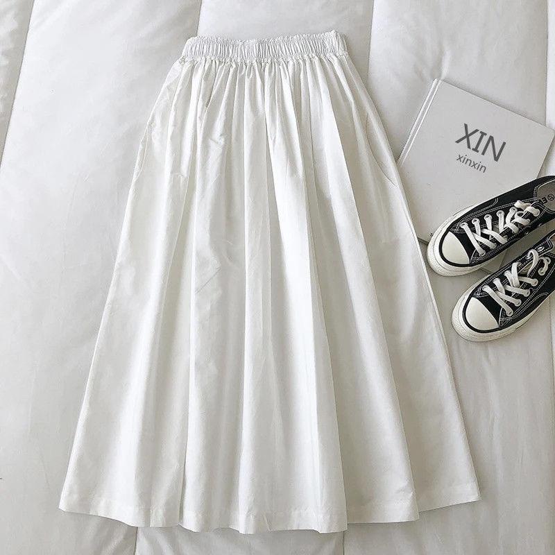 Damen Weiß Langer Rock Mode Taschen Plissiert Knielang Röcke Herbst 2025 Neu Lässig Elegant Hohe Taille A-Linie Damenröcke XXL weiß von Joom DACH