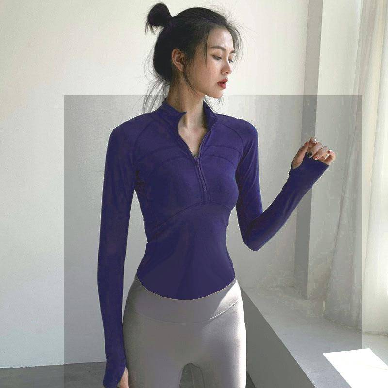 Damen Weiß Schnelltrocknende Langarm Laufjacke - 2023 Frühling/Sommer Fitness, Figurbetonter Yogaanzug S (80-90 lbs) von Joom DACH