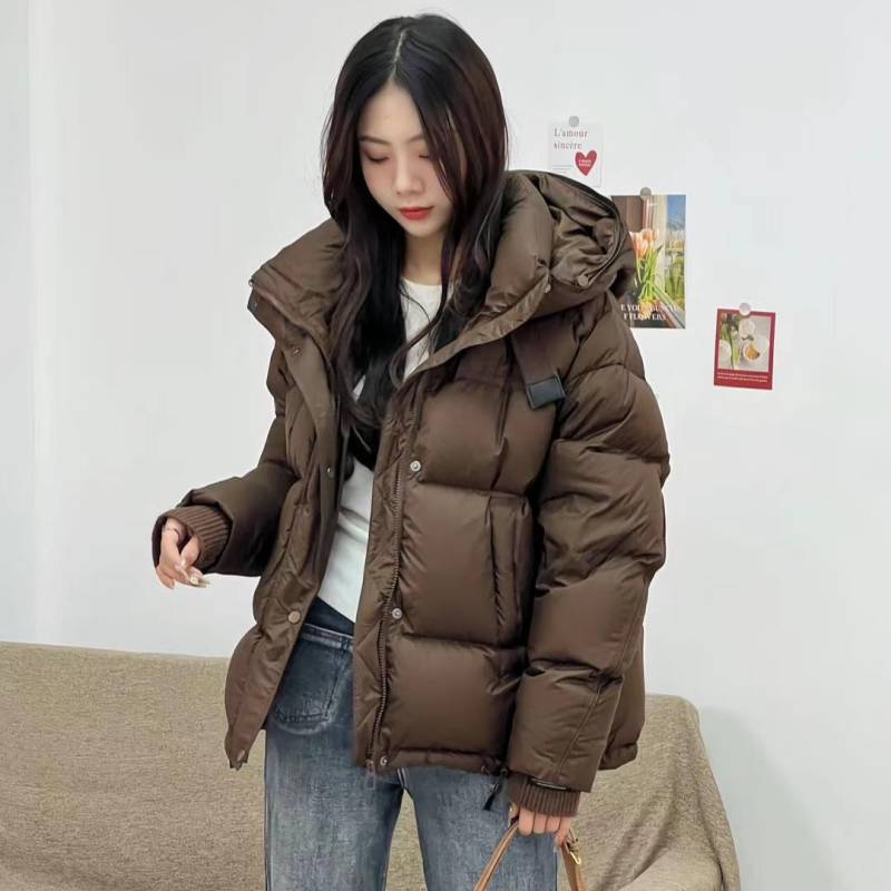 Damen Weiße Entendaunenjacke Damen Kapuzen Winter Verdicken Warm Flauschig Feder Puffer Mantel Weibliche Parkas Schnee Outwear S kaffeebraun von Joom DACH