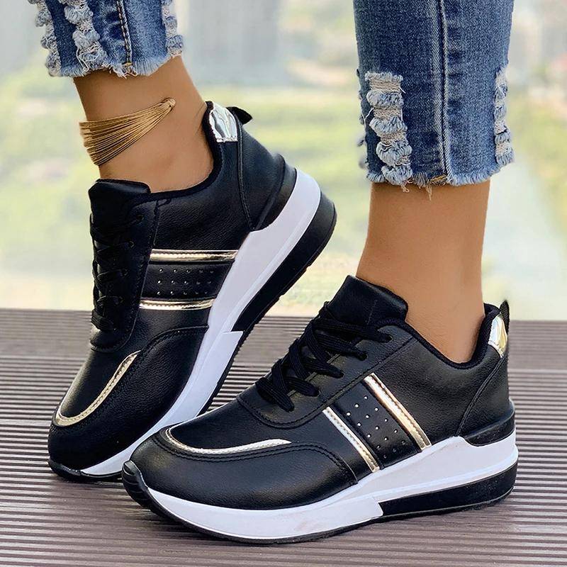 Damen Weiße Keilabsatz-Sneaker Rutschfest Bequeme Sportschuhe für Damen Lässige Outdoor Vulkanisierte Schuhe Damen Walking-Trainer 43 schwarz von Joom DACH