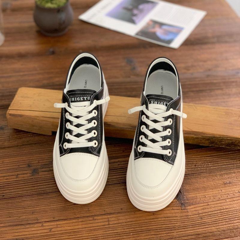 Damen Weiße Schuhe Frühling Neu Vielseitig Höhenerhöhende Einlegesohle 6cm Dicke Sohle Muffin Zwei-Wege Sneaker Sneaker 40 schwarz von Joom DACH