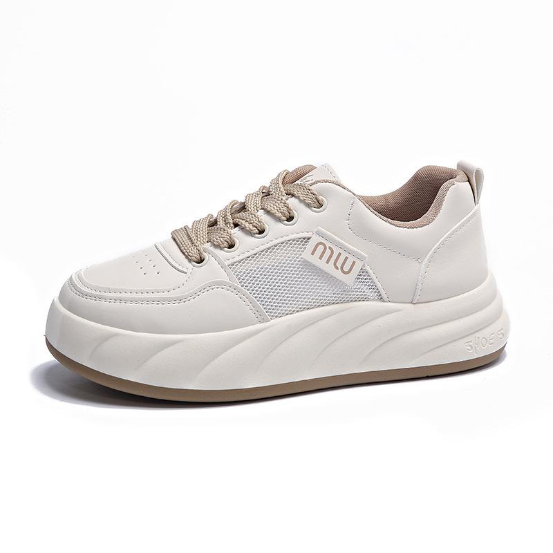 Damen Weiße Schuhe Sommer Neu Damen Atmungsaktive Schuhe Plateau Student Lässige Damen Schuhe Flacher Boden Laufschuhe Schnürschuhe Damen Schuhe 40 beige von Joom DACH