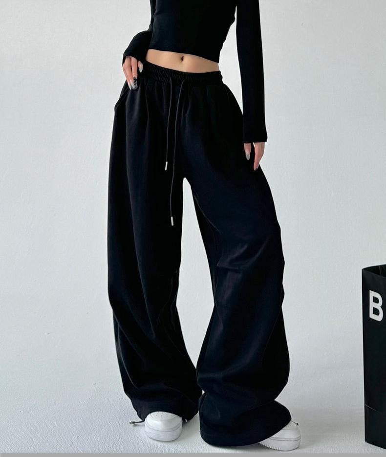 Damen Weitbein-Sweathose High Waist Baggy Pants Aktive Jogginghose Kordelzug Sportliche Jogginghose 3XL schwarz von Joom DACH
