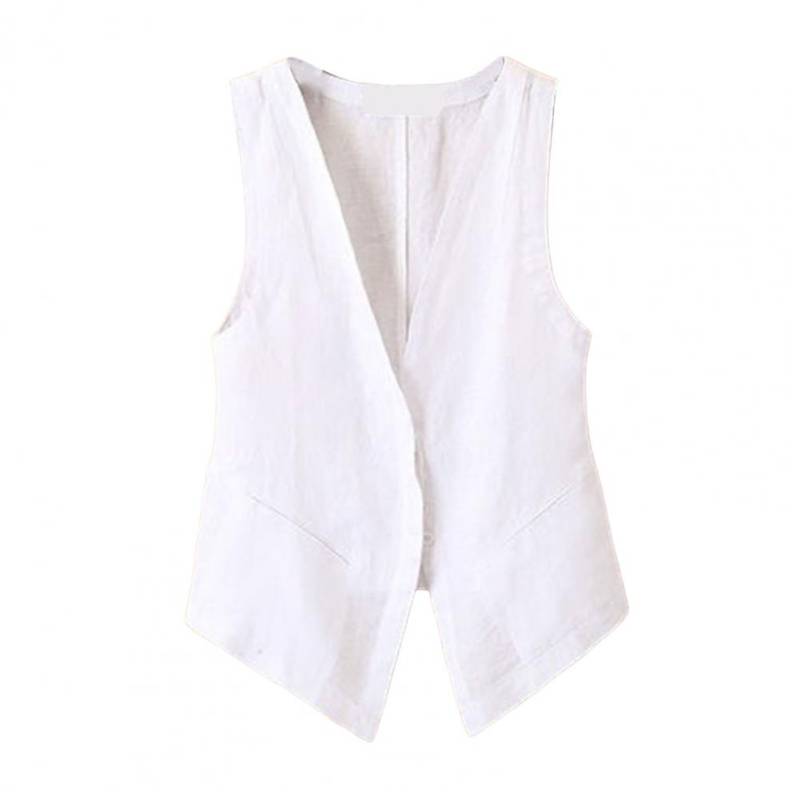 Damen Weste Ärmellos Einreihig Kurzer Typ Western Style Vintage Strickjacke Reine Farbe Tiefer V-Ausschnitt Lässig Täglich Tragen Lady Wa M weiß von Joom DACH