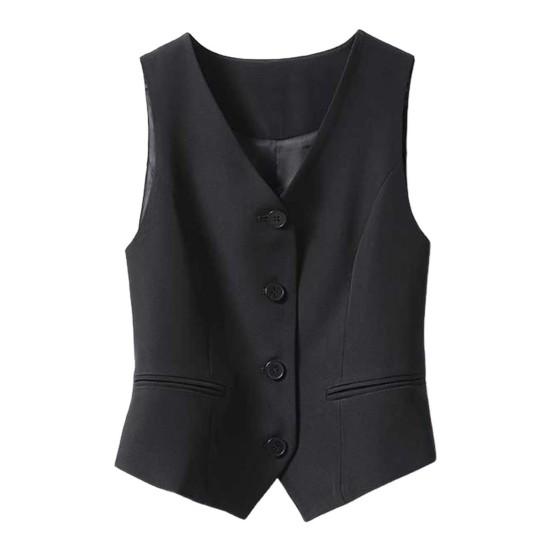 Damen Weste Ärmellos Einreihig Western Style Slim Fit Cardigan Anzugmantel Reine Farbe V-Ausschnitt Formelle Business-Stil Damenweste M schwarz von Joom DACH